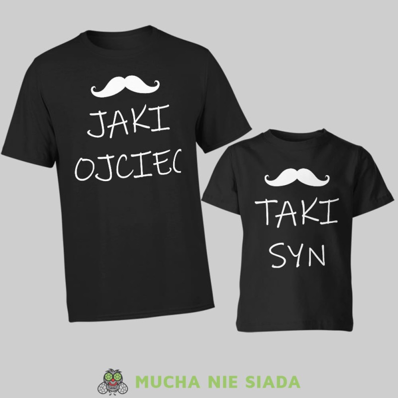 jaki ojciec taki syn, zestaw czarnych koszulek dla taty i syna, na prezent, fajne koszulki, mucha nie siada, rodzina.jpg