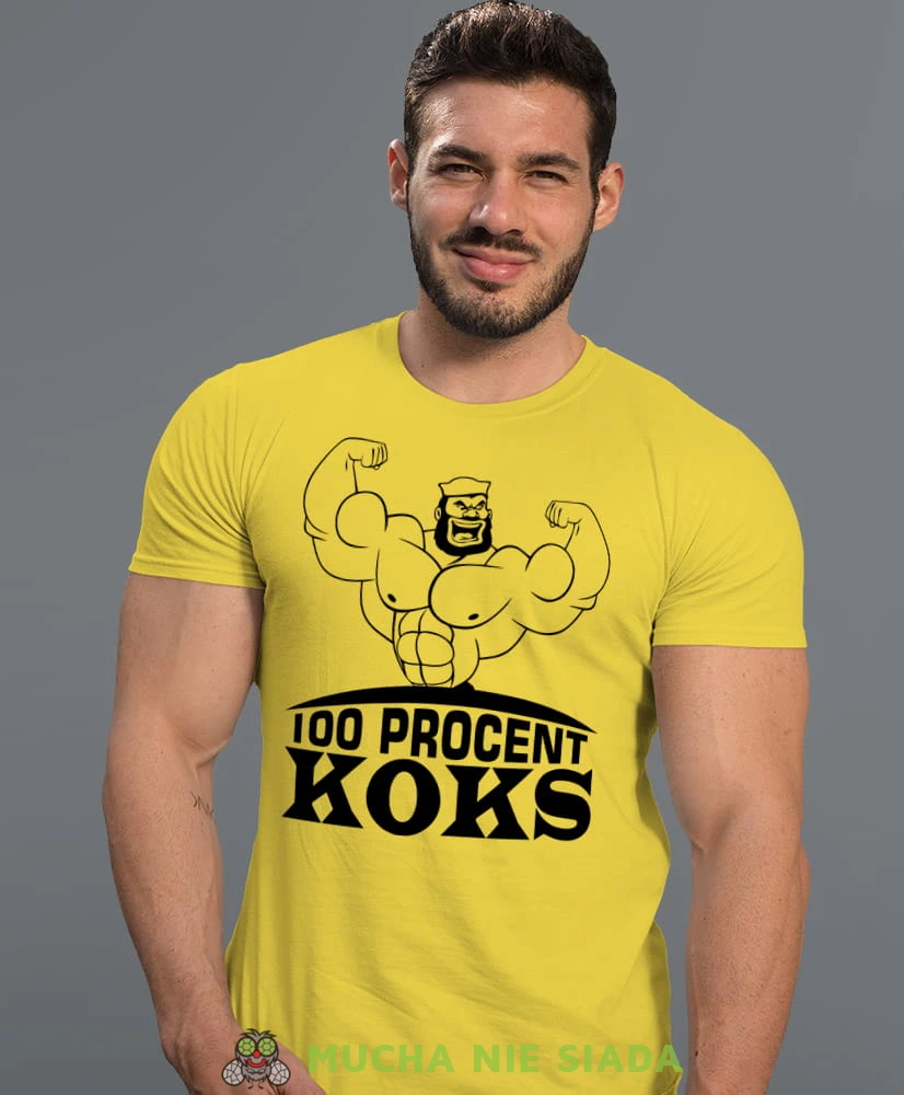 100 procent koks, żółta koszulka na siłownię, męska koszulka, koszulka sportowa, na sport, gym, na siłownię.jpg