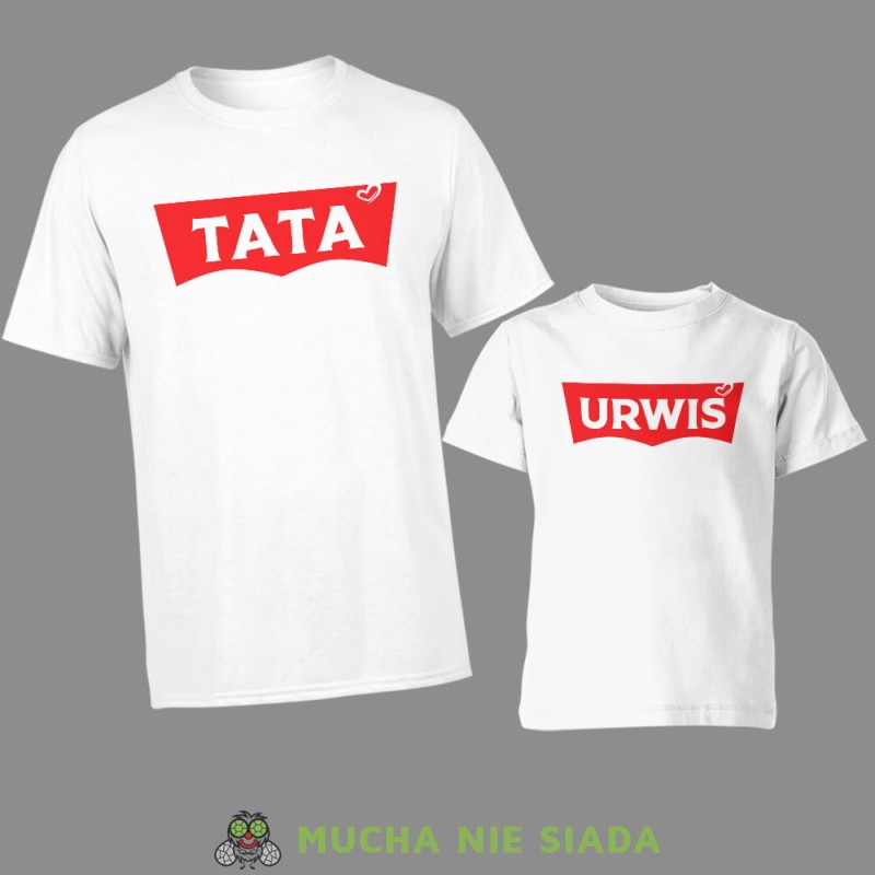 tata urwis, zestaw białych koszulek dla taty i syna, na prezent, fajne koszulki, mucha nie siada, rodzina.jpg