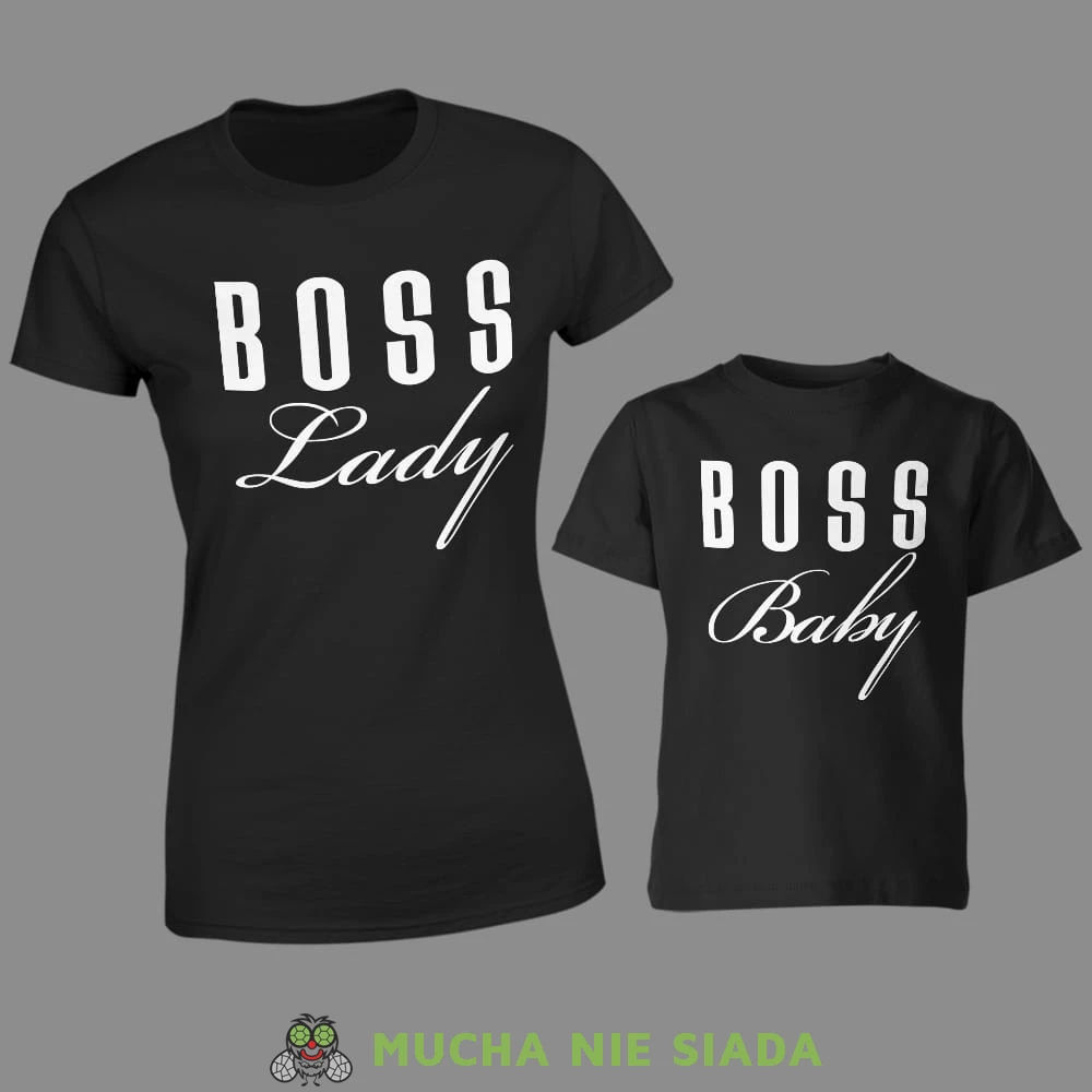 boss lady boss baby, zestaw czarnych koszulek dla mamy i syna, na prezent, fajne koszulki, mucha nie siada, rodzina.jpg