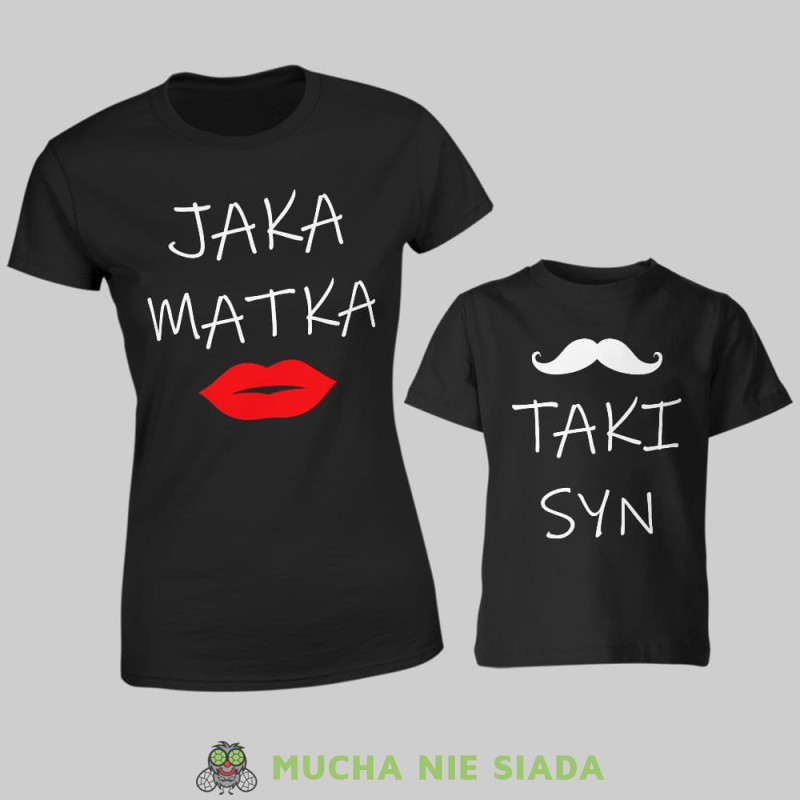 jaka matka taki syn, złota litera, zestaw czarnych koszulek dla mamy i syna, na prezent, fajne koszulki, mucha nie siada, rodzina.jpg