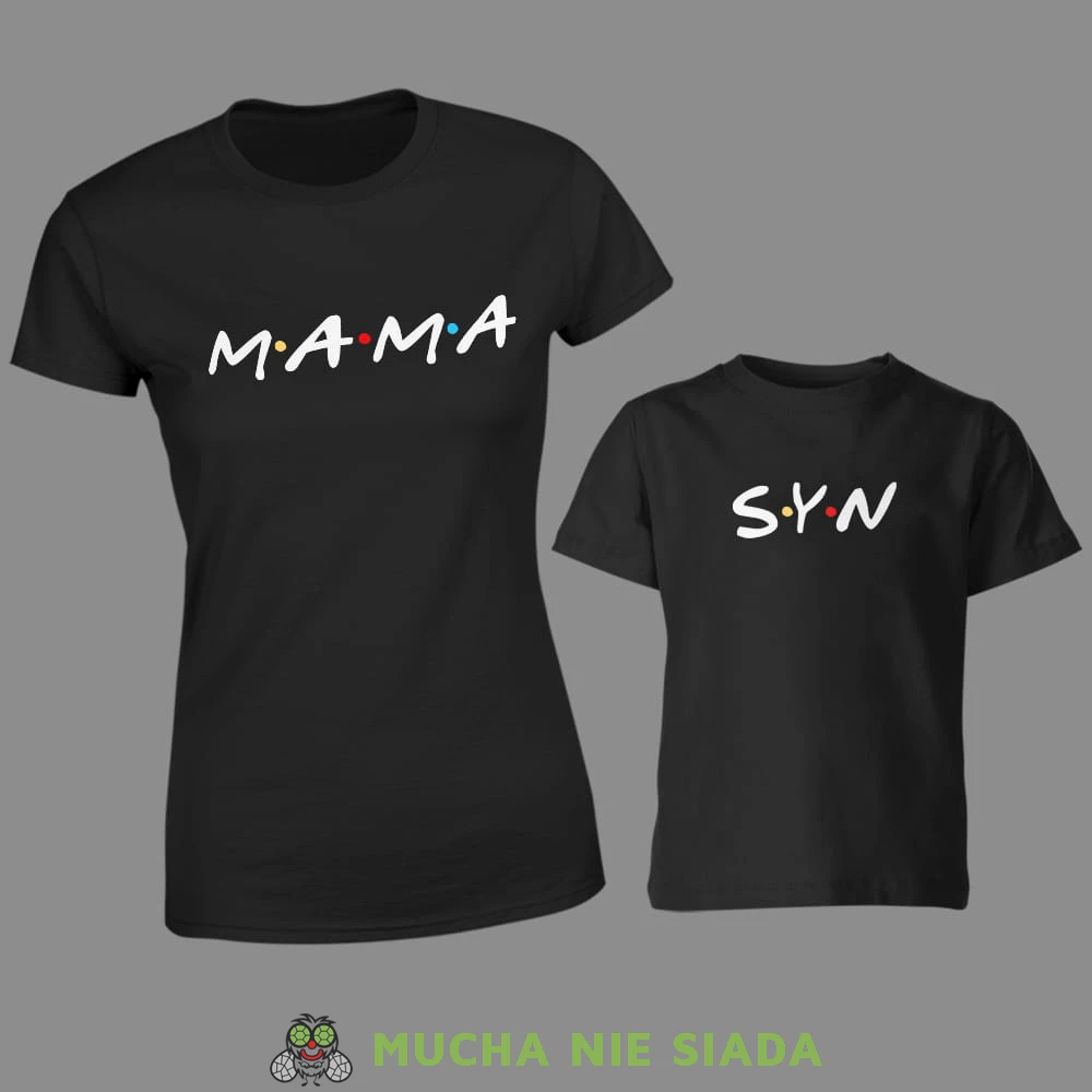mama syn, zestaw czarnych koszulek dla mamy i syna, friends styl, na prezent, fajne koszulki, mucha nie siada, rodzina.jpg
