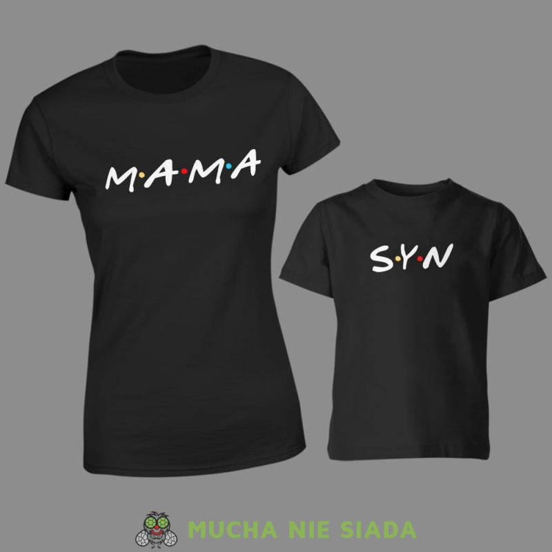 mama syn, zestaw czarnych koszulek dla mamy i syna, friends styl, na prezent, fajne koszulki, mucha nie siada, rodzina.jpg