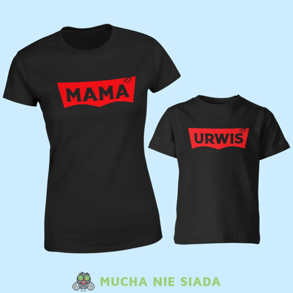 mama urwis, zestaw czarnych koszulek dla mamy i syna, na prezent, fajne koszulki, mucha nie siada, rodzina.jpg