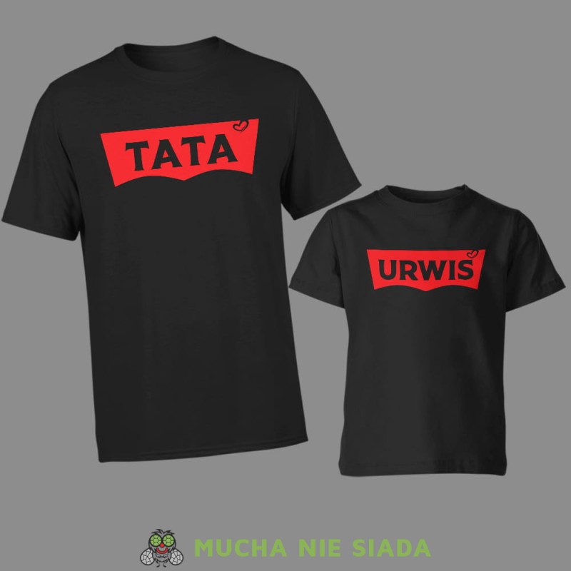 tata urwis, zestaw czarnych koszulek dla taty i córki, na prezent, fajne koszulki, mucha nie siada, rodzina.jpg