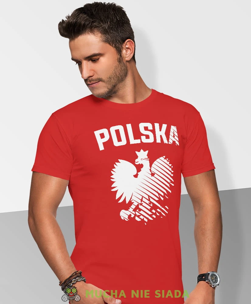 Polska, Orzeł Polski, modern, czerwona męska koszulka z nadrukiem, koszulka kibica, koszulki z grafiką patriotyczną, na prezent, koszulka Polska, koszulki Polski.jpg