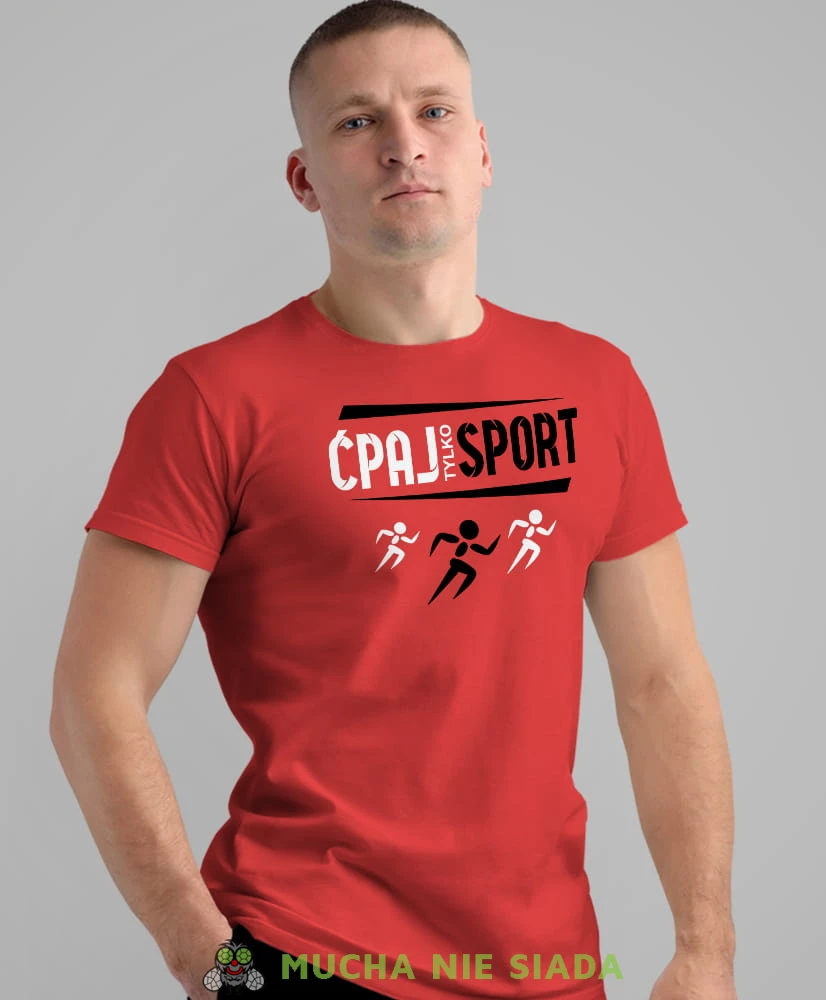 ćpaj tylko sport biegi, czerwona koszulka na siłownię, męska koszulka, koszulka sportowa, na sport, gym, na siłownię.jpg