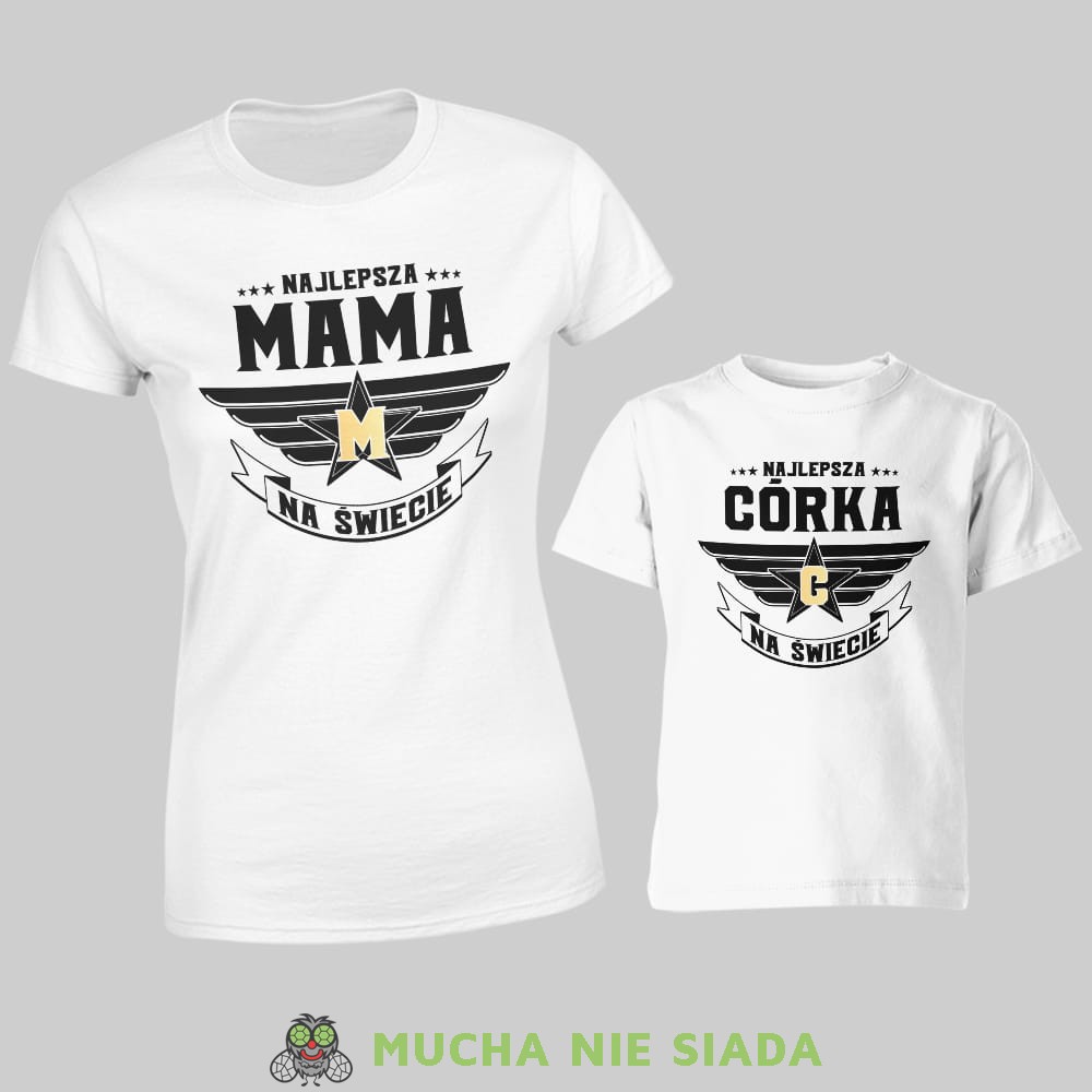 Koszulki dla dla mamy i córki - Najlepsza mama na świecie, najlepsza córka na świecie, złota litera