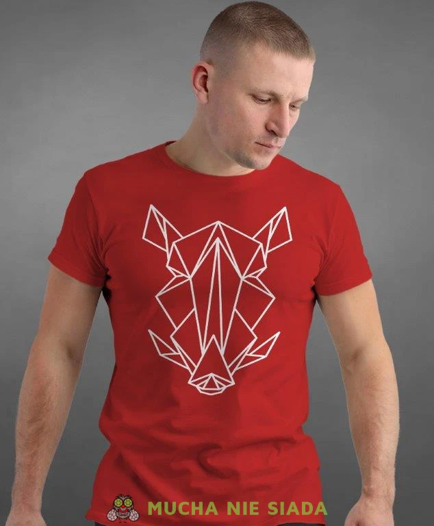 dzik geometryczny, czerwona koszulka na siłownię, męska koszulka, koszulka sportowa, na sport, gym, na siłownię.jpg
