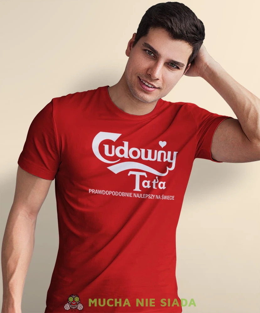 Cudowny tata, czerwona koszulka, dzień taty, koszulka dla ojca, koszulka na dzień ojca, t-shirt dla taty, prezent dla taty, koszulka męska, mucha nie siada.jpg