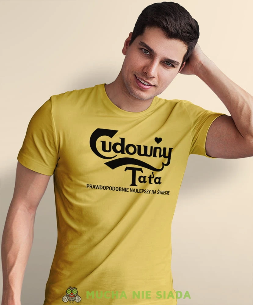 Cudowny tata, żółta koszulka, dzień taty, koszulka dla ojca, koszulka na dzień ojca, t-shirt dla taty, prezent dla taty, koszulka męska, mucha nie siada.jpg