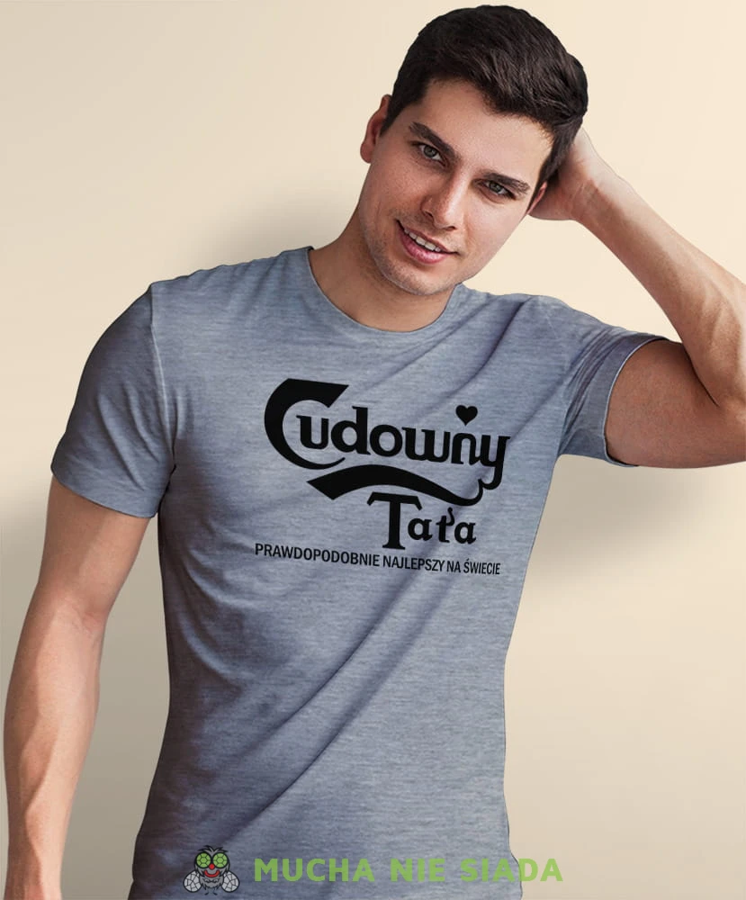 Cudowny tata, szara koszulka, dzień taty, koszulka dla ojca, koszulka na dzień ojca, t-shirt dla taty, prezent dla taty, koszulka męska, mucha nie siada.jpg
