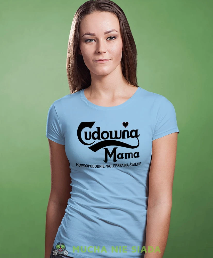 Cudowna Mama, jasnoniebieska koszulka dla mamy, mama, na prezent dla mamy, na prezent, koszulki dla mamy, dzień matki, mucha nie siada.jpg