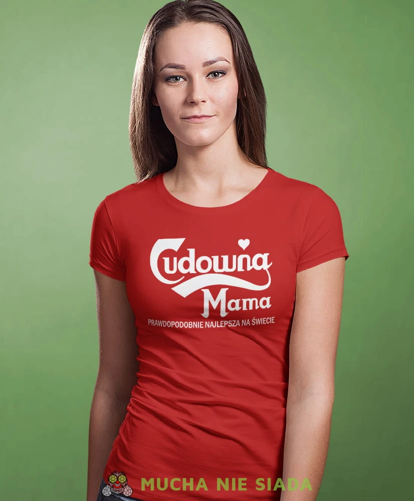 Cudowna Mama, czerwona koszulka dla mamy, mama, na prezent dla mamy, na prezent, koszulki dla mamy, dzień matki, mucha nie siada.jpg