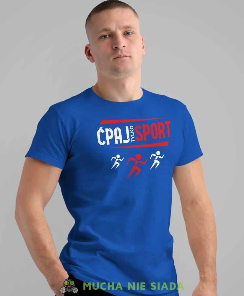 ćpaj tylko sport biegi, niebieska koszulka na siłownię, męska koszulka, koszulka sportowa, na sport, gym, na siłownię.jpg