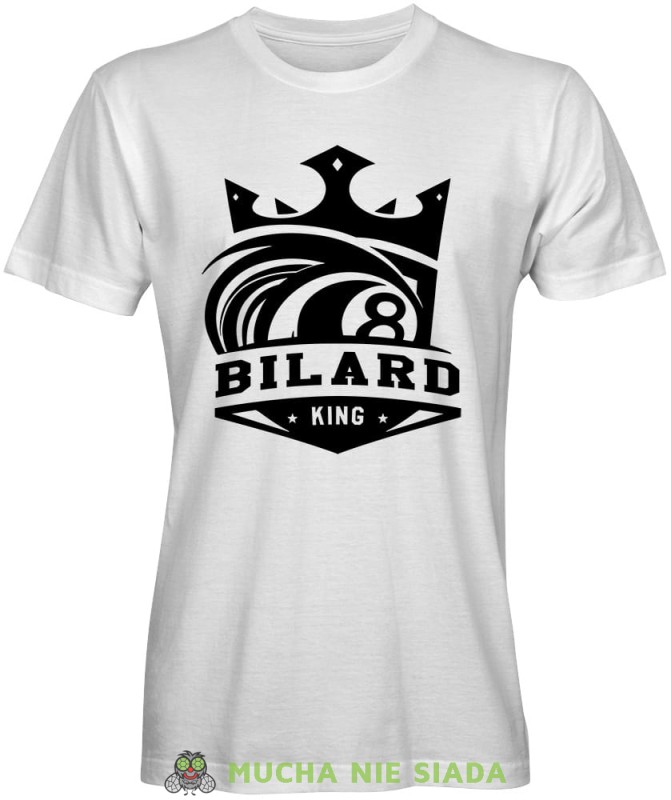 bilard king korona, męska biała koszulka, koszulka dla bilardzisty, koszulka na bilard, dla chłopaka, dla męża, dla niego, na prezent, mucha nie siada, mns.jpg