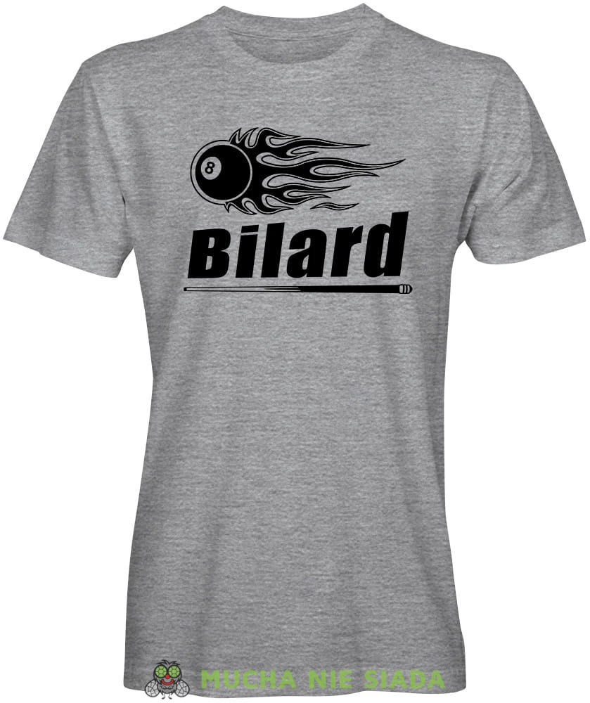 bilard hot bill, męska szara koszulka, koszulka dla bilardzisty, koszulka na bilard, dla chłopaka, dla męża, dla niego, na prezent, mucha nie siada, mns.jpg