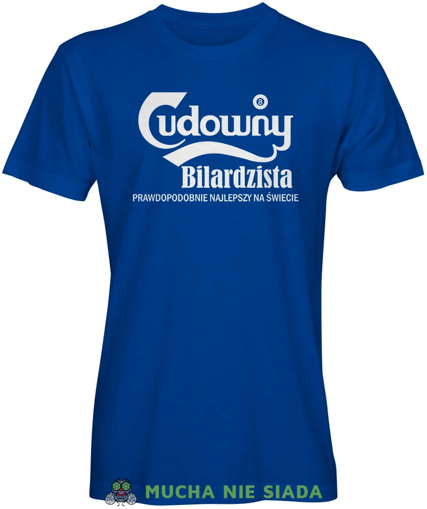 cudowny bilardzista, męska niebieska koszulka, koszulka dla bilardzisty, koszulka na bilard, dla chłopaka, dla męża, dla niego, na prezent, mucha nie siada, mns.jpg