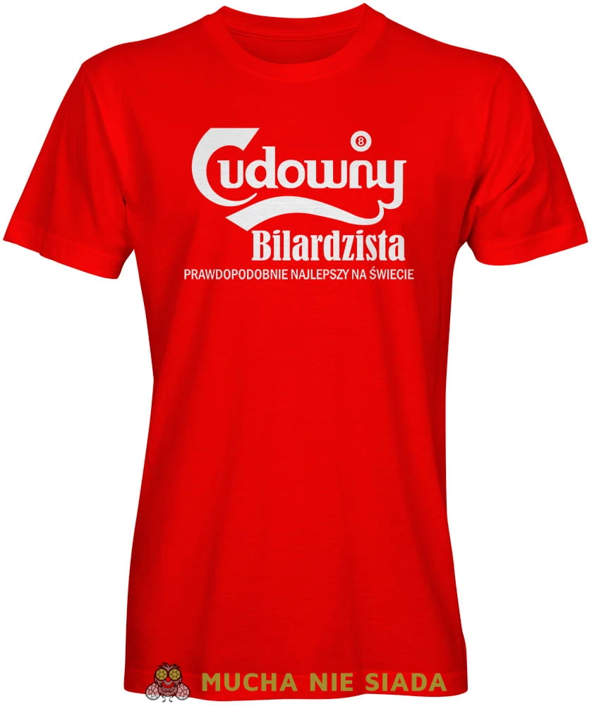 cudowny bilardzista, męska czerwona koszulka, koszulka dla bilardzisty, koszulka na bilard, dla chłopaka, dla męża, dla niego, na prezent, mucha nie siada, mns.jpg