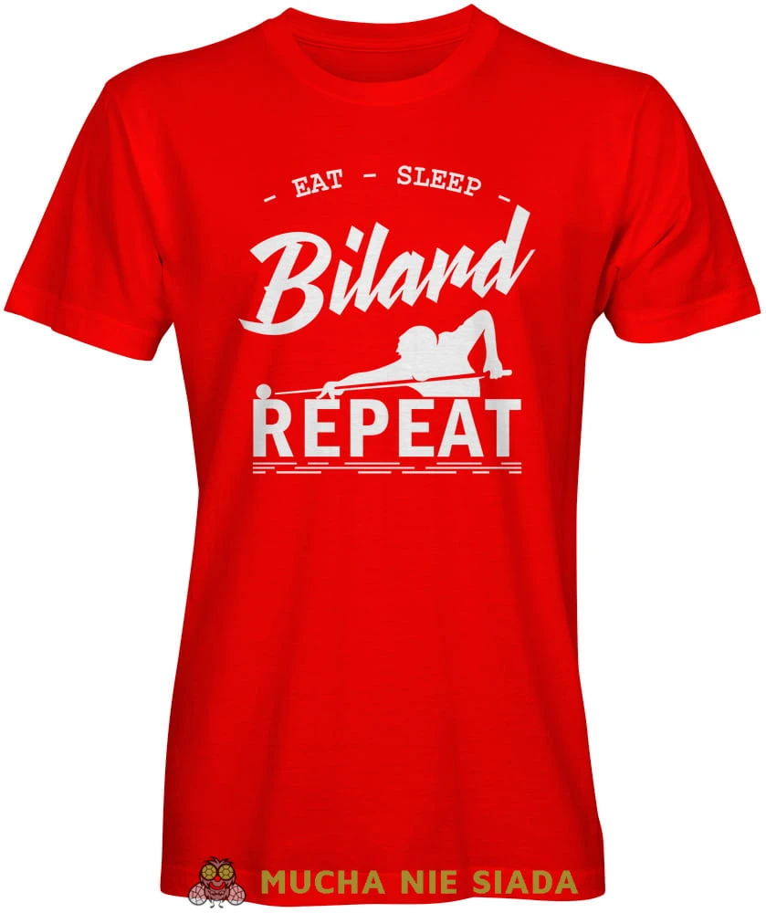 eat sleep bilard repeat bilardzista, męska czerwona koszulka,  koszulka dla bilardzisty, koszulka na bilard, dla chłopaka, dla męża, dla niego, na prezent, mucha nie siada, mns.jpg