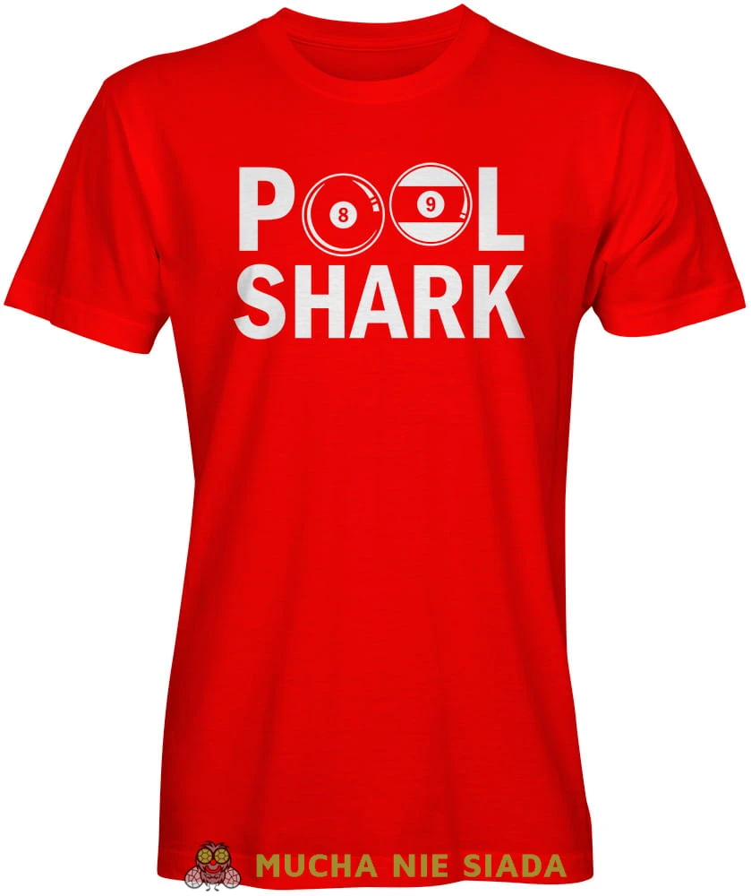 Pool Shark, męska czerwona koszulka, koszulki dla bilardzistów, koszulka dla bilardzisty, koszulka na bilard, dla chłopaka, dla męża, dla niego, na prezent, na urodziny, mucha nie siada, mns.jpg