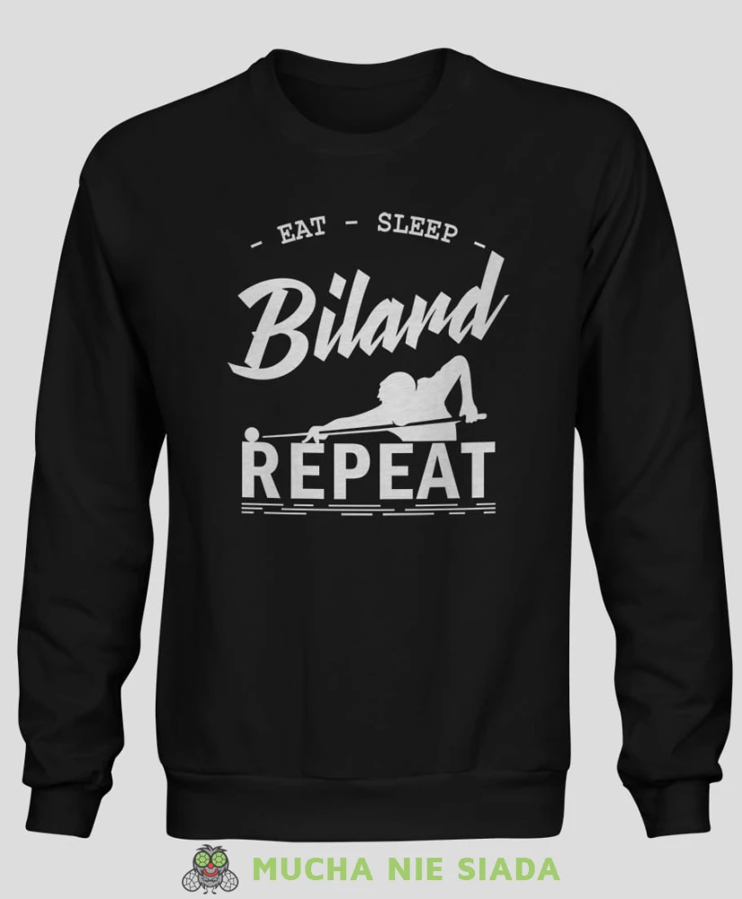 eat sleep bilard repeat bilardzista, męska czarna bluza bez kaptura, bluza dla bilardzisty, bluza na bilard, mucha nie siada.jpg