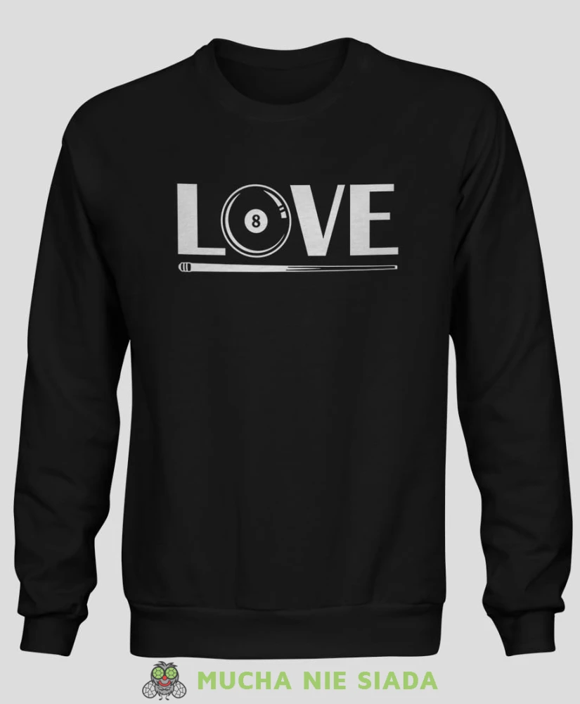 love bilard, męska czarna bluza bez kaptura, bluza dla bilardzisty, bluza na bilard, mucha nie siada.jpg