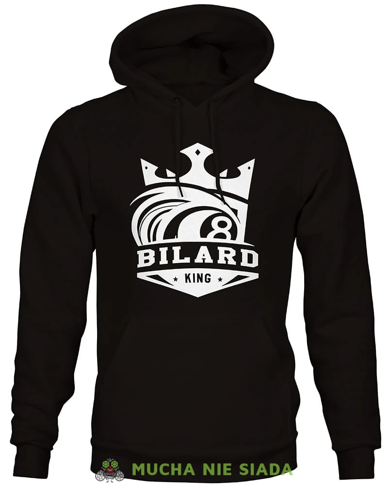 bilard king korona, męska czarna bluza z kapturem, bluza dla bilardzisty, bluza na bilard, dla chłopaka, dla męża, dla niego, na prezent, mucha nie siada, mns.jpg