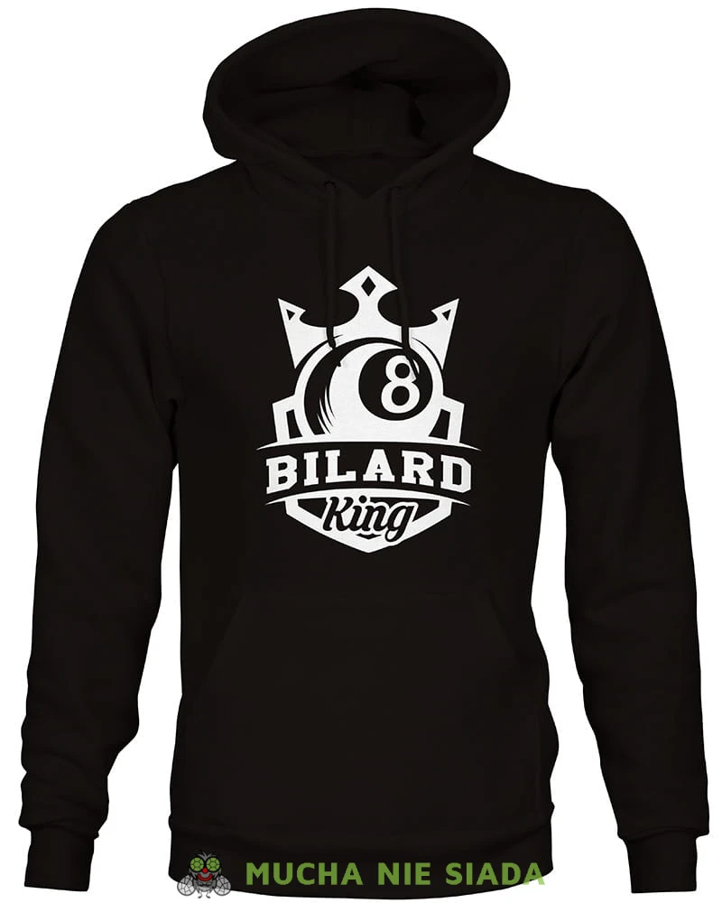 bilard king, męska czarna bluza z kapturem, bluza dla bilardzisty, bluza na bilard, dla chłopaka, dla męża, dla niego, na prezent, mucha nie siada, mns.jpg