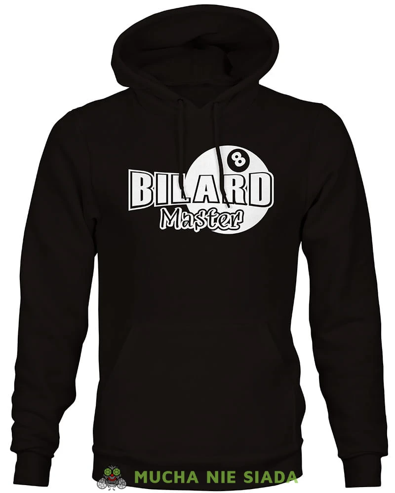 Bilard Master, męska czarna bluza z kapturem, bluzy dla bilardzistów, bluza dla bilardzisty, bluza na bilard, dla chłopaka, dla męża, dla niego, na prezent, mucha nie siada, mns.jpg
