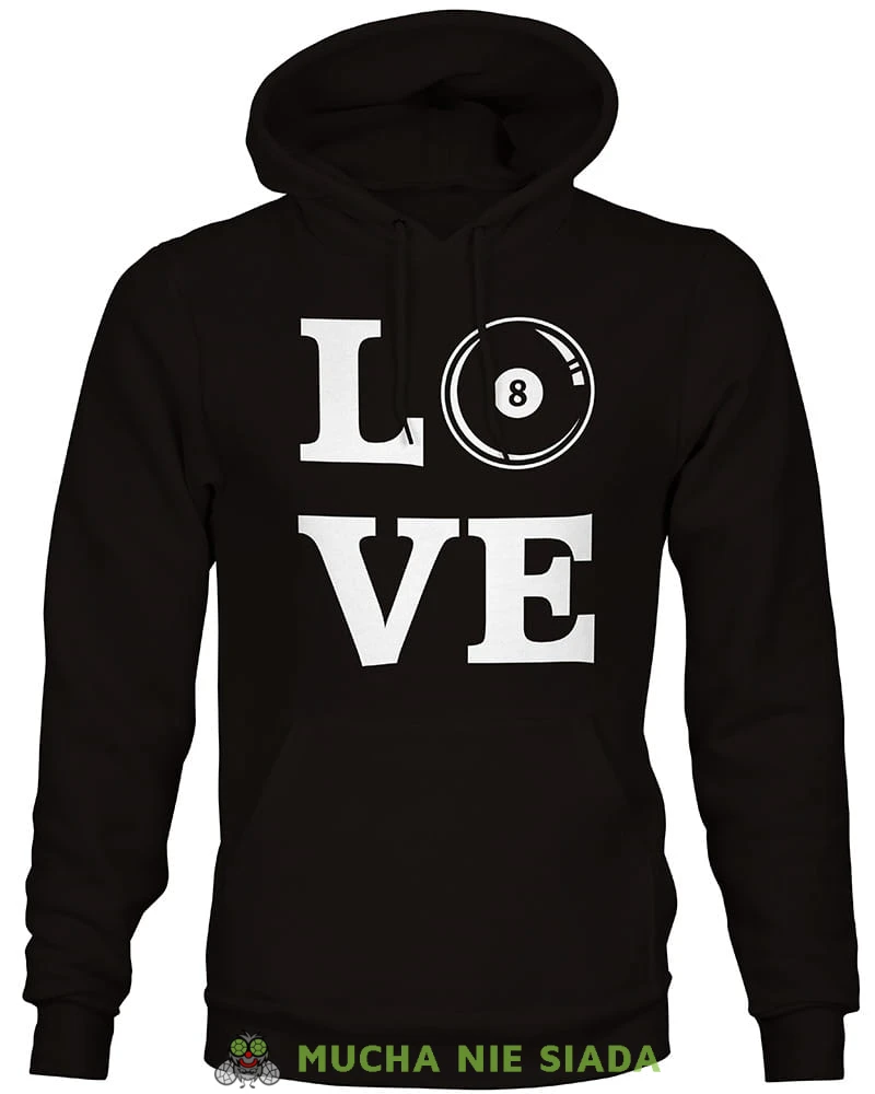 love bilard bila, męska czarna bluza z kapturem, bluzy dla bilardzistów, bluza dla bilardzisty, bluza na bilard, dla chłopaka, dla męża, dla niego, na prezent, mucha nie siada, mns.jpg