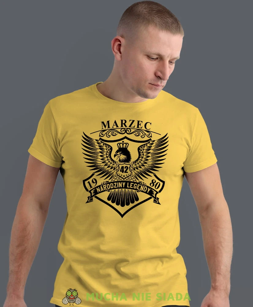 narodziny legendy orzeł,  żółta męska koszulka urodzinowa, na urodziny, na prezent, fajna koszulka, dla chłopaka, dla męża, mucha nie siada, mns.jpg