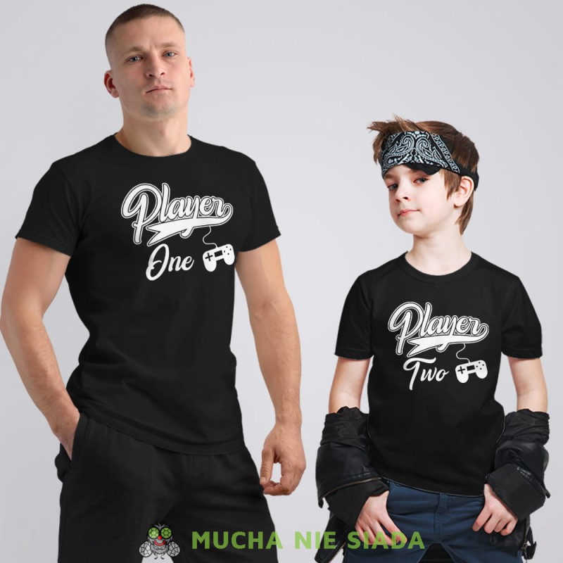player one player two, czarne koszulki dla taty i syna.jpg