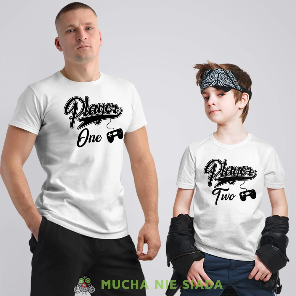 player one player two, białe koszulki dla taty i syna.jpg