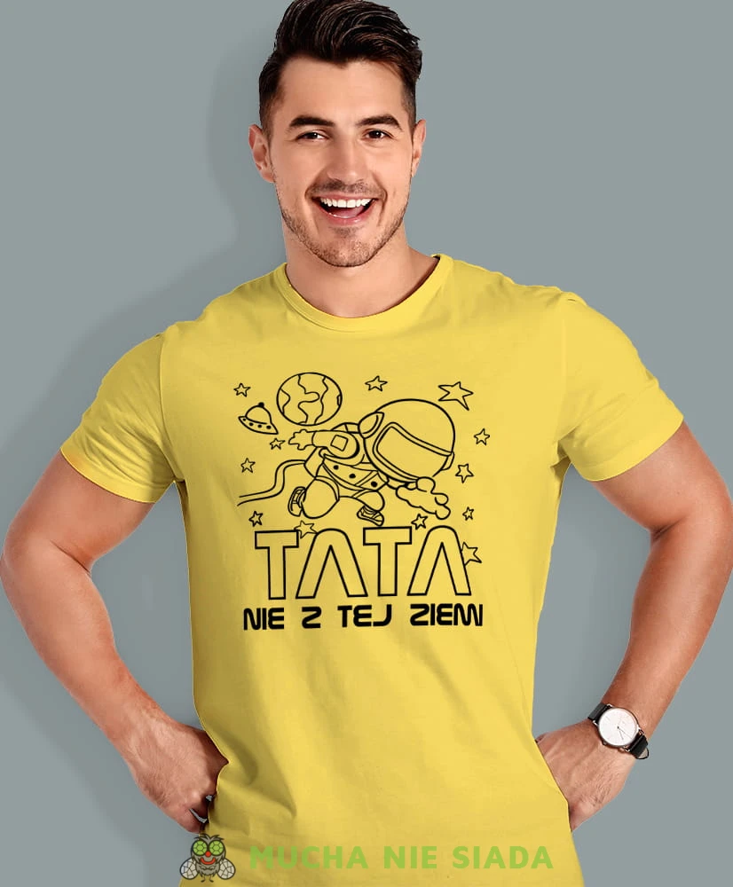 tata nie z tej ziemi, żółta koszulka, dzień taty, koszulka dla ojca, koszulka na dzień ojca, t-shirt dla taty, prezent dla taty, koszulka męska, mucha nie siada.jpg