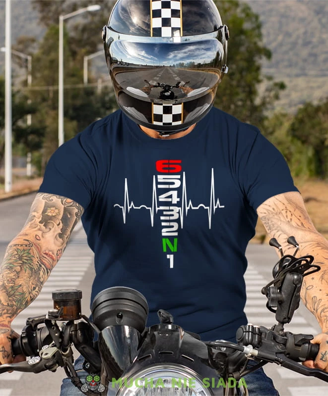 hearbeats jeden w dół pięć w górę, granatowa koszulka motocyklowa męska, koszulka dla motocyklisty, na motocykl, na prezent dla miłośnika motocykli, motocykl.jpg