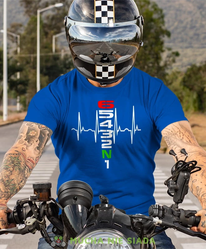 hearbeats jeden w dół pięć w górę, niebieska koszulka motocyklowa męska, koszulka dla motocyklisty, na motocykl, na prezent dla miłośnika motocykli, motocykl.jpg