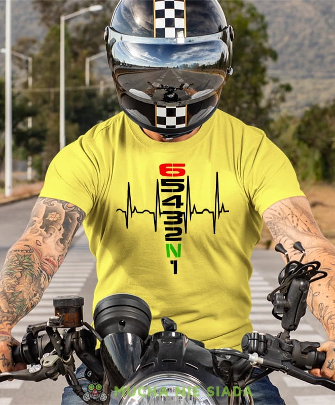 hearbeats jeden w dół pięć w górę, żółta koszulka motocyklowa męska, koszulka dla motocyklisty, na motocykl, na prezent dla miłośnika motocykli, motocykl.jpg