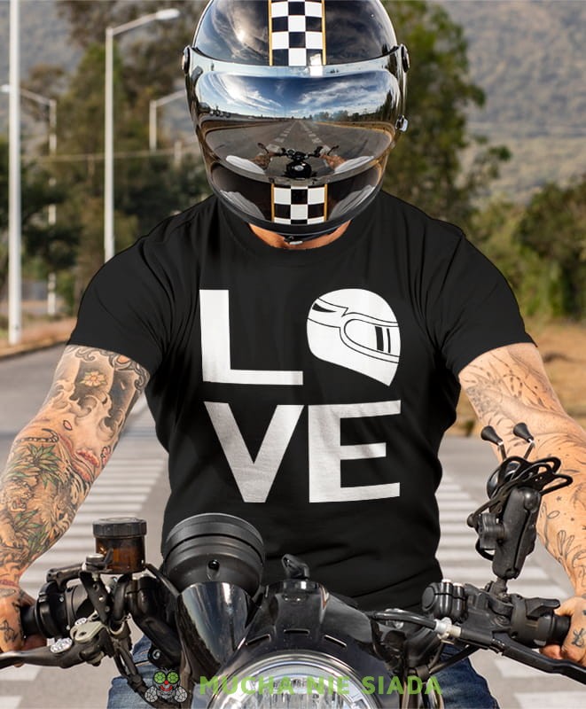 Męska Koszulka motocyklowa - LOVE kask motocyklowy