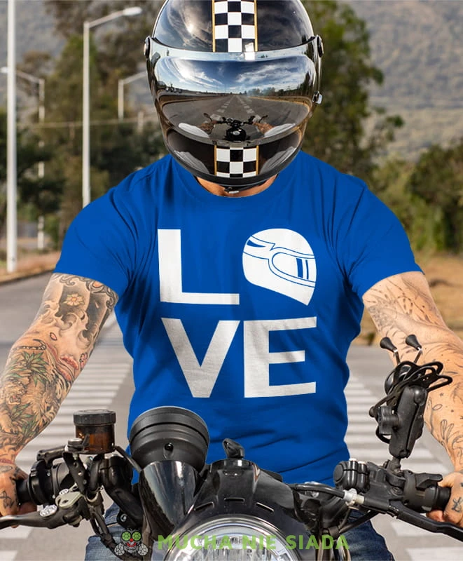 LOVE kask motocyklowy, niebieska koszulka motocyklowa męska, koszulka dla motocyklisty, na motocykl, na prezent dla miłośnika motocykli, motocykl.jpg