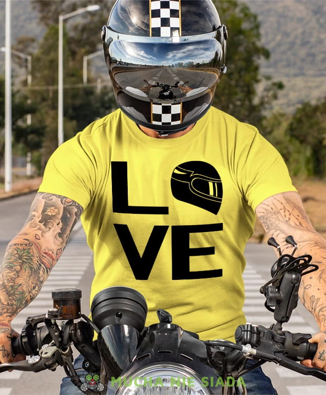 LOVE kask motocyklowy, żółta koszulka motocyklowa męska, koszulka dla motocyklisty, na motocykl, na prezent dla miłośnika motocykli, motocykl.jpg