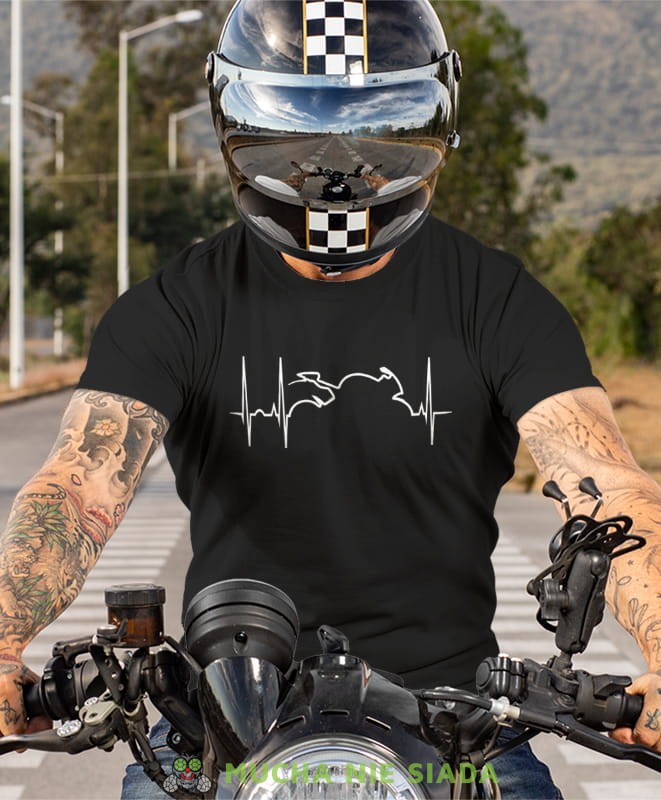 Męska Koszulka motocyklowa - Biker heartbeat motocykl
