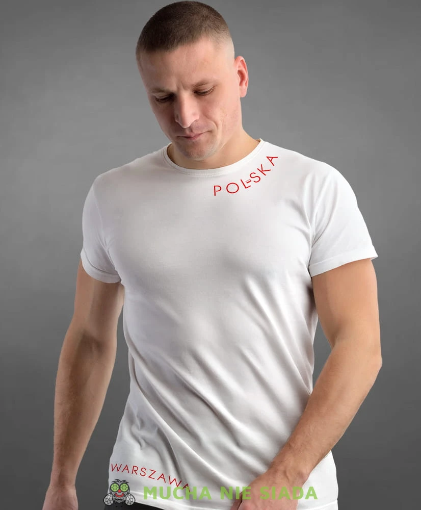 Polska Flaga Miasto, biała męska koszulka z nadrukiem, koszulka patriotyczna, koszulki z grafiką patriotyczną, dla mężczyzny, dla chłopaka na prezent, koszulka Polska, koszulki Polska.jpg