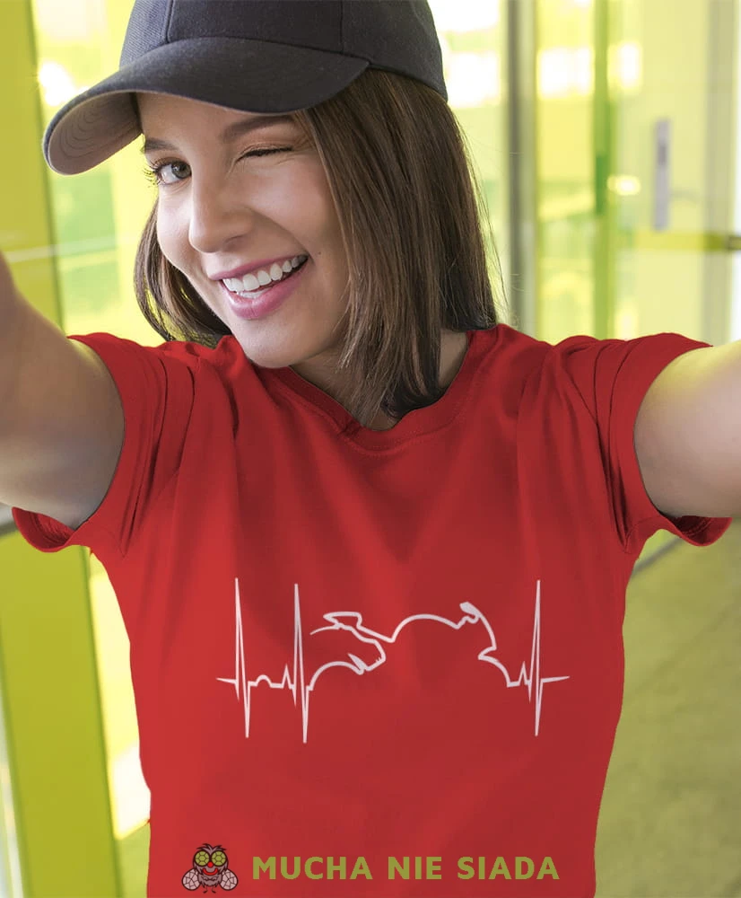hearbeats motocykl, czerwona koszulka motocyklowa damska, koszulka dla motocyklistki, na motocykl, na prezent dla miłośniczki motocykli, motocykl.jpg