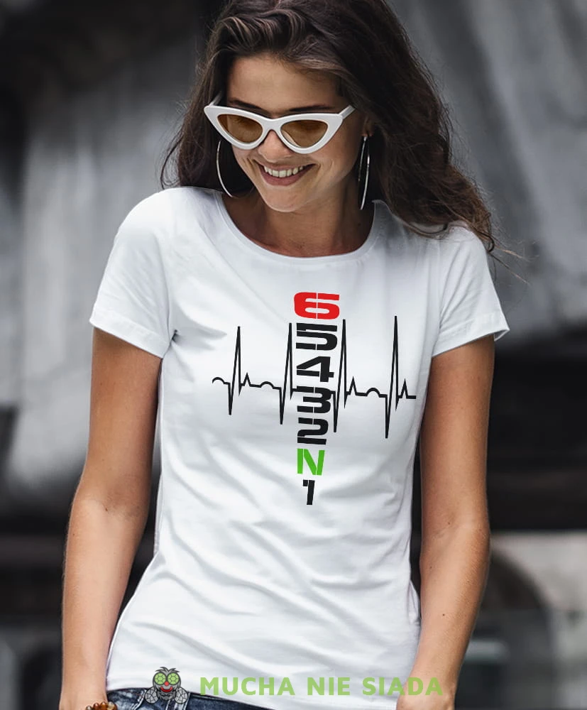 hearbeats jeden w dół pięć w górę, biała koszulka motocyklowa damska, koszulka dla motocyklistki, na motocykl, na prezent dla miłośniczki motocykli, motocykl.jpg
