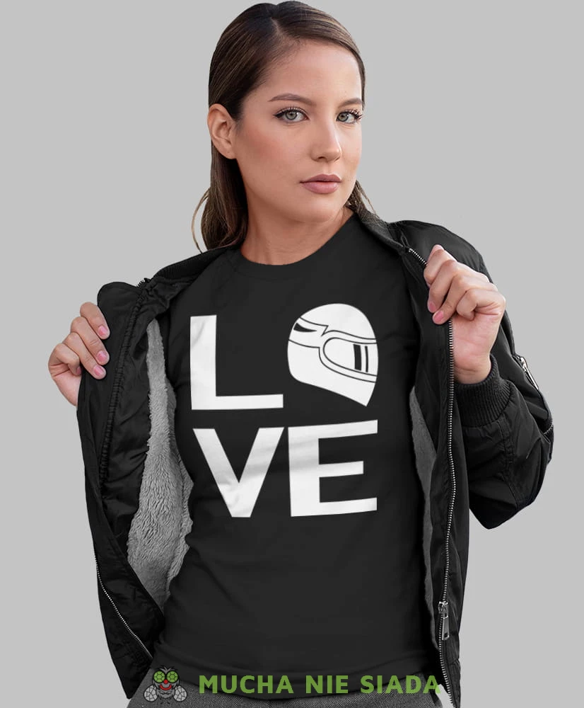 LOVE kask motocyklowy, czarna koszulka motocyklowa damska, koszulka dla motocyklistki, na motocykl, na prezent dla miłośniczki motocykli, motocykl.jpg