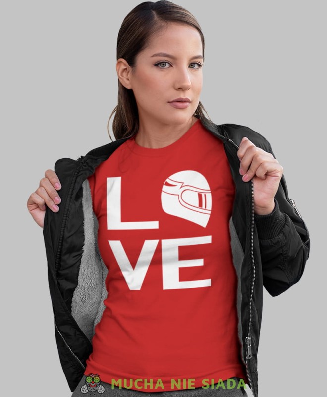 LOVE kask motocyklowy, czerwona koszulka motocyklowa damska, koszulka dla motocyklistki, na motocykl, na prezent dla miłośniczki motocykli, motocykl.jpg