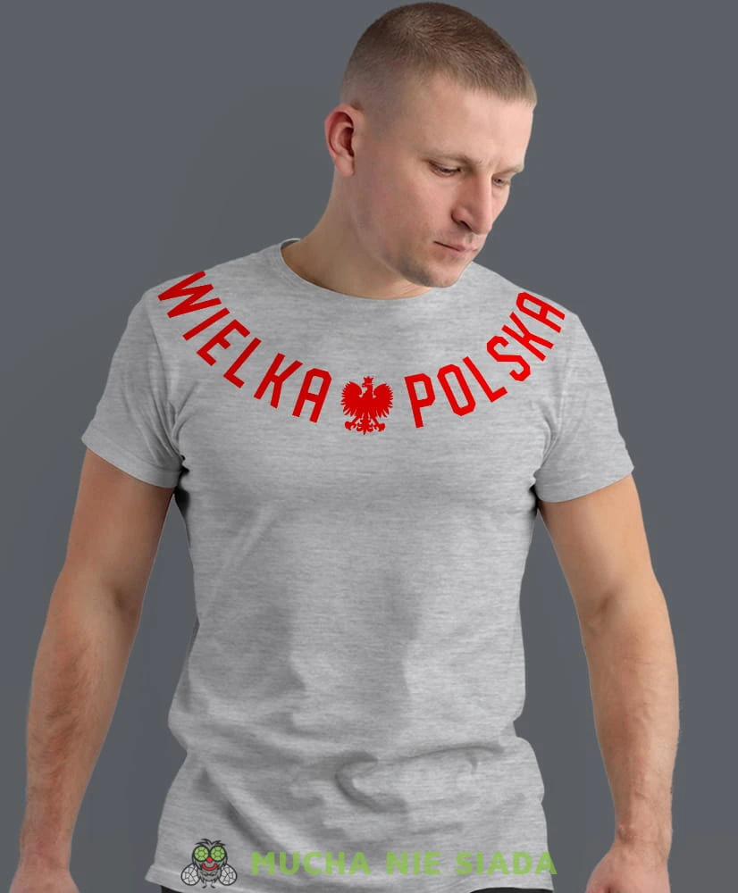 Wielka Polska Orzeł polski, szara męska koszulka z nadrukiem, koszulka patriotyczna, koszulki z grafiką patriotyczną, dla mężczyzny, dla chłopaka na prezent, koszulka Polska, koszulki Polska.jpg