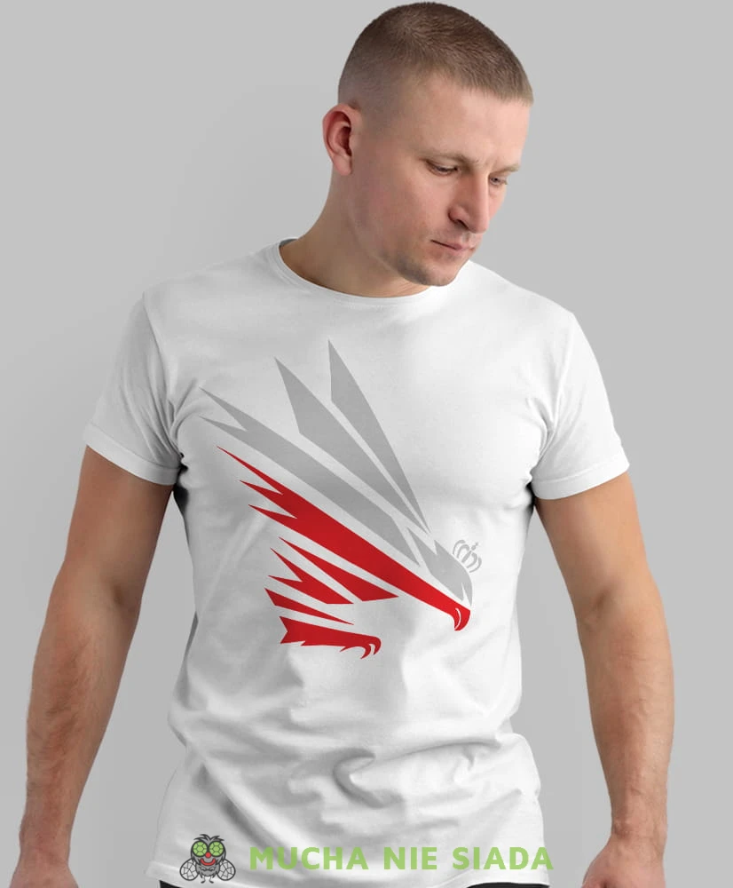 Orzeł  błyskawica, biała męska koszulka, koszulka patriotyczna, koszulki z grafiką patriotyczną, dla mężczyzny, dla chłopaka na prezent, koszulka Polska, koszulki Polska.jpg