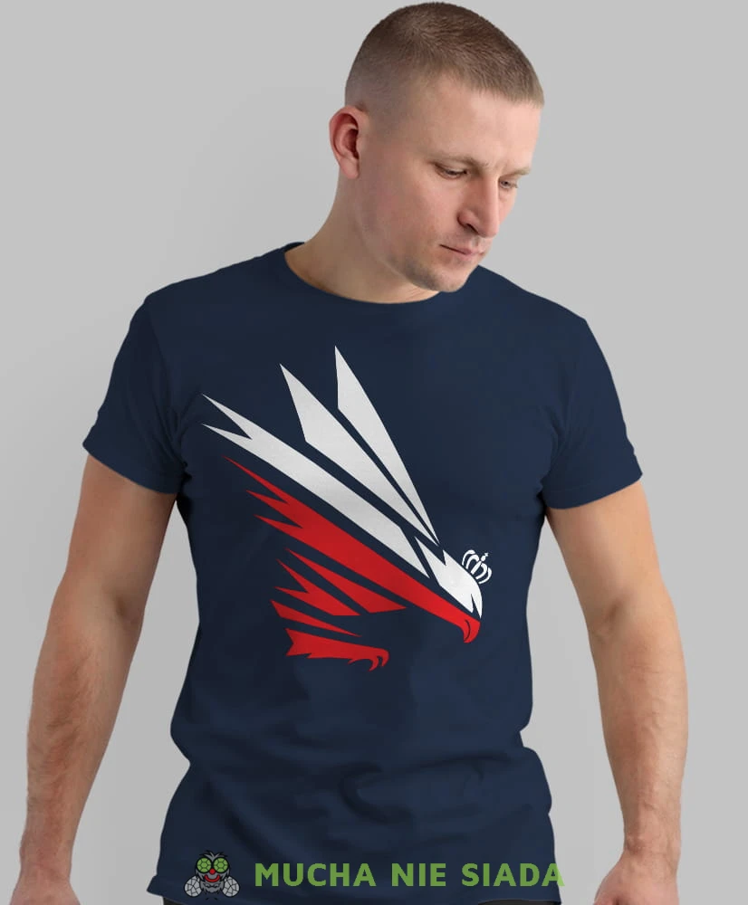 Orzeł błyskawica, granatowa męska koszulka, koszulka patriotyczna, koszulki z grafiką patriotyczną, dla mężczyzny, dla chłopaka na prezent, koszulka Polska, koszulki Polska.jpg